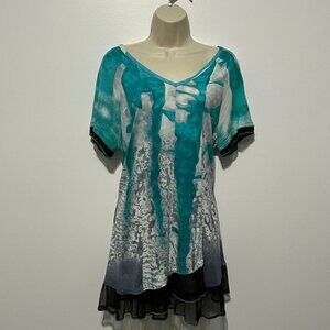 Parsley & Sage Womens Tunic Size S Blue Artsy Hippie Bohemian Gallery Eclectic